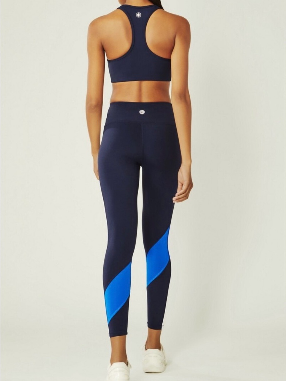 Tory Burch Sport Navy Leggings with Bright Blue Diagonal Panels